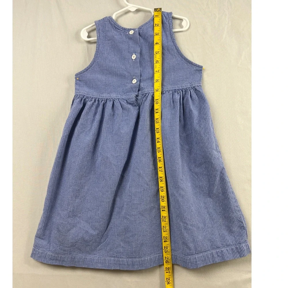 Vintage OshKosh Bgosh Jumper Dress Kids 6X Blue Gingham Floral Embroidery USA
